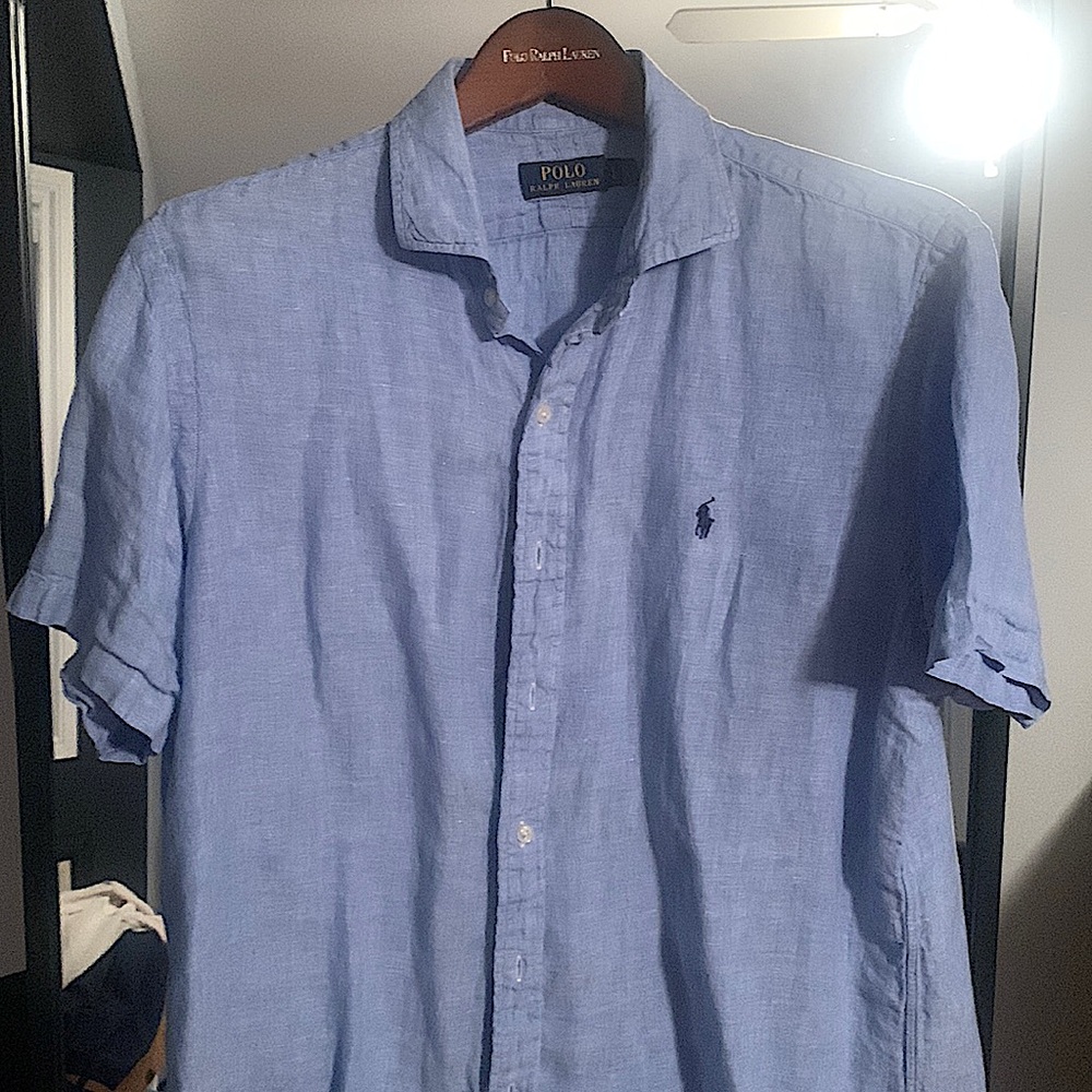 Linen polo shirt sleeve button up